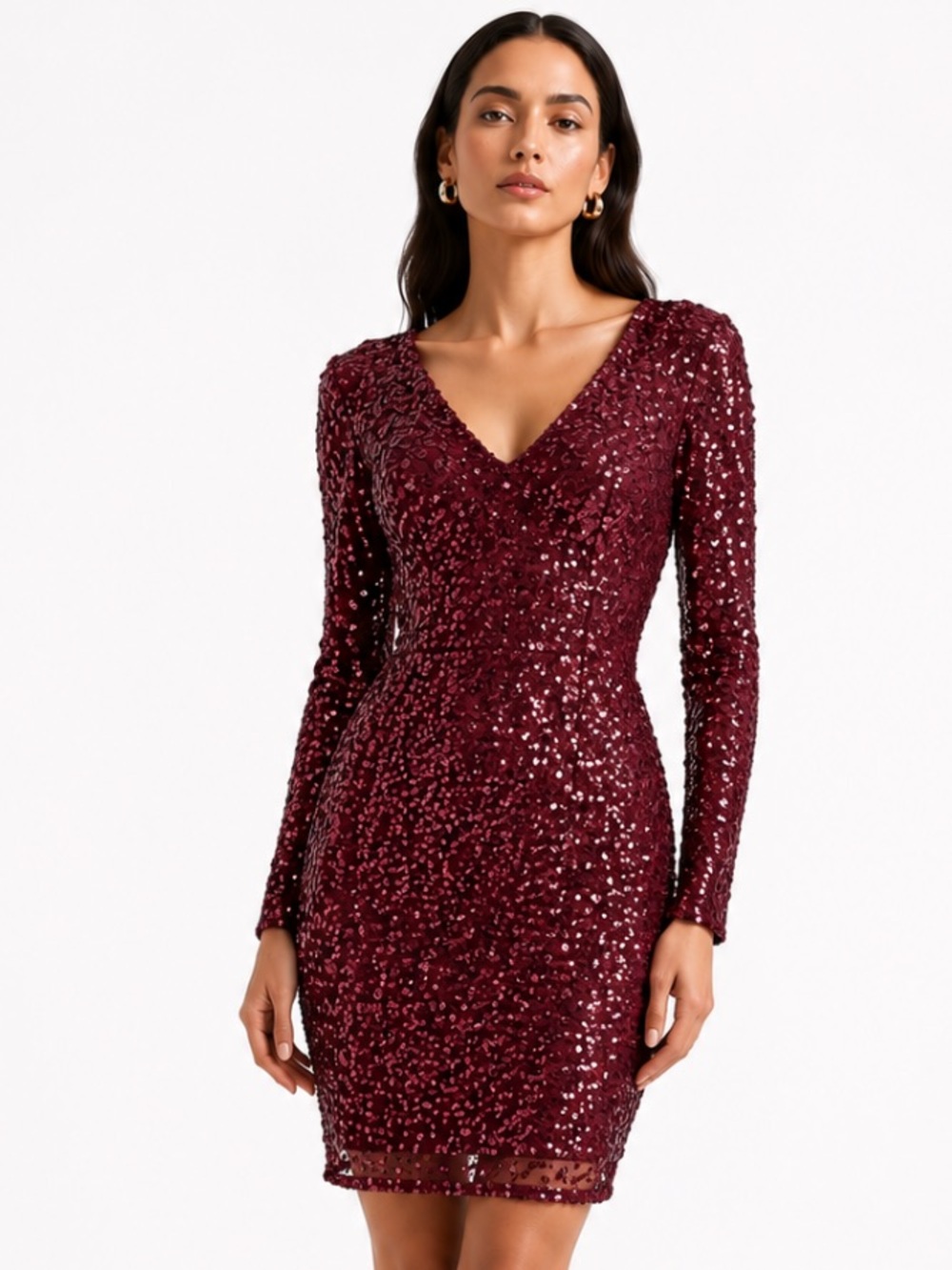 ADRIANNA PAPELL Women's Burgundy Sequin V-Neck Dress Size 4